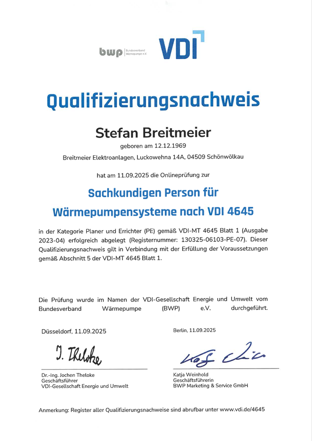 VDI Qualifizierung Wärmepumpe
